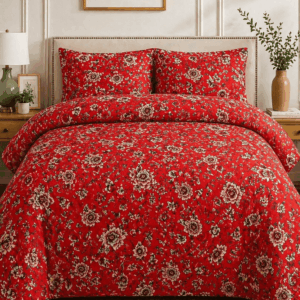 Vibrant Red Floral Bedsheet Set - Premium Cotton Rose Print Bedspread