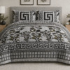 Modern Grey Greek Key Bedsheet - Floral Geometric Bedspread Set