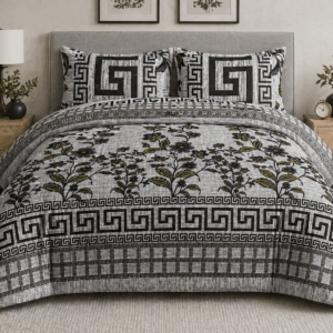 Modern Grey Greek Key Bedsheet - Floral Geometric Bedspread Set