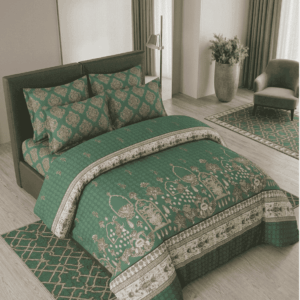 Green King Size Bedsheet Set with 2 Pillow Covers – Premium Soft Fabric Elegant Design