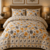 Elegant Yellow Floral King Bedsheet - Modern Plaid Border Bedding Set