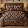 Rustic Brown Leaf Print Bedsheet - Nature-Inspired Cotton Bedspread