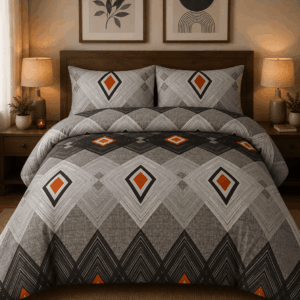 Crystal King Bed Set - Modern Grey Geometric Diamond Pattern Bedsheet