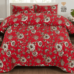 Luxury Red Floral Cotton Bedsheet Set (1036 Red) | King Size Bedding