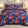 Royal Blue Checkered Rose Floral Bedding Collection