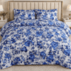 Luxury Royal Blue Flower Pattern Double Bed Sheet - Soft Breathable Fabric for Master Bedroom