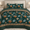 Elegant Forest Green Floral & Striped Bedding Collection
