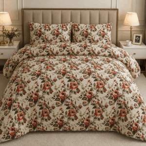 Elegant Dusty Rose Floral Double Bed Sheet | Soft Breathable Bedding