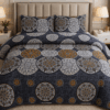 Luxury Geometric Mandala Double Bed Sheet | Grey & Mustard Bedding