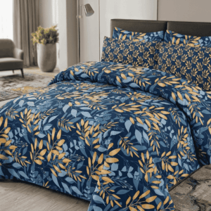 Premium Blue Pure Cotton King Size Bedsheet Set – Elegant Design & Breathable Fabric