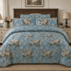 Premium Blue Floral Pure Cotton King Size Bedsheet Set – Elegant & Soft Design
